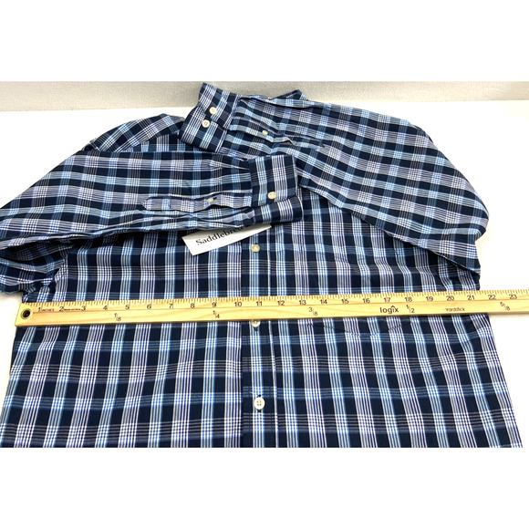 Saddlebreed Mens Shirt Size Medium Blue Plaid Button Up Long Sleeve - Picture 6 of 10